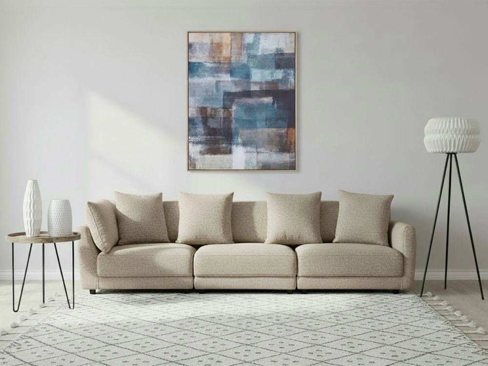 Divano a 3 posti Beige in tessuto poliestere imbottito Divano Cuscini supplementari