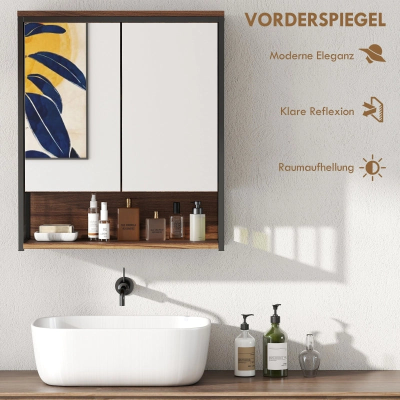 Mobiletto da bagno a specchio da parete, mobiletto da bagno in MDF e truciolato, marrone