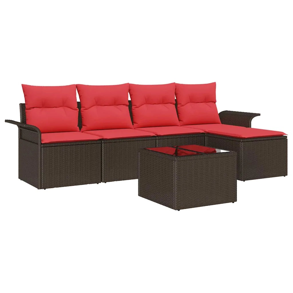 Set Divano da Giardino con cuscino 6 pcs Marrone polyrattan