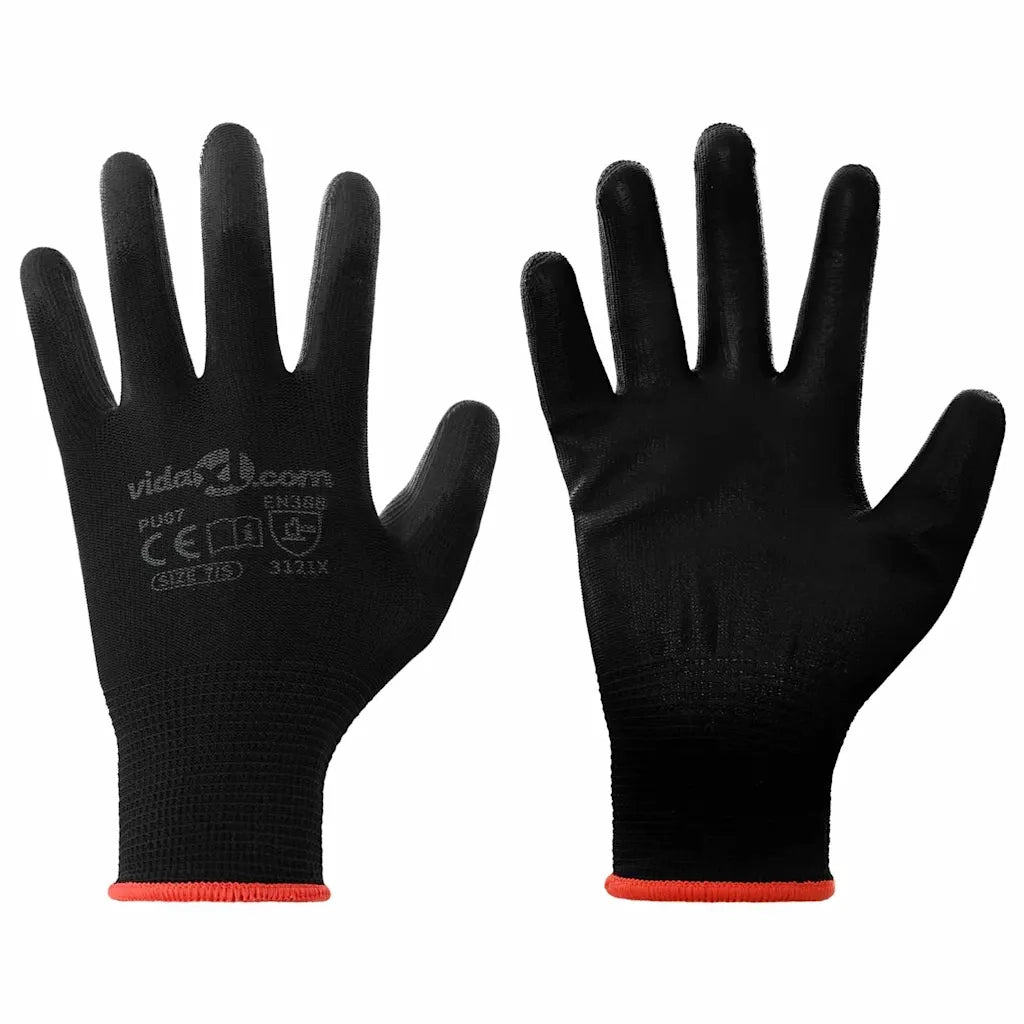 Guanti da Lavoro 24 pcs Nero 7 / S Poliestere