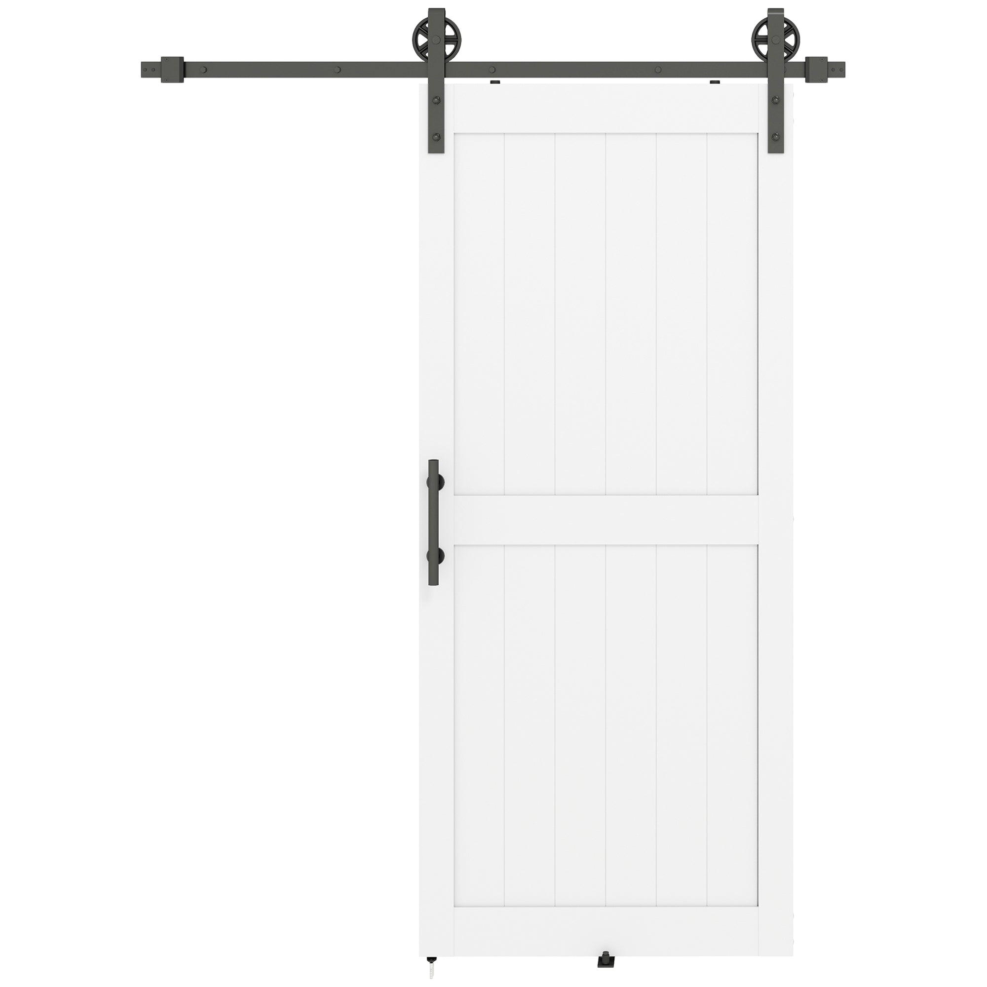 Porta Scorrevole in Stile Country con Binario 91,5x 213,4A cm in Legno e Acciaio Bianco e Nero