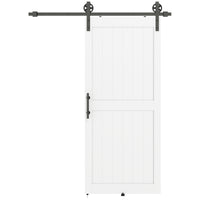 Porta Scorrevole in Stile Country con Binario 91,5x 213,4A cm in Legno e Acciaio Bianco e Nero