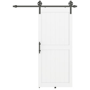 Porta Scorrevole in Stile Country con Binario 91,5x 213,4A cm in Legno e Acciaio Bianco e Nero