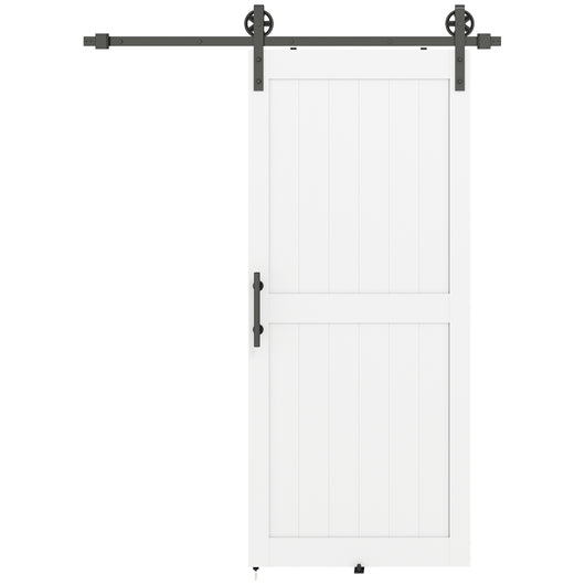 Porta Scorrevole in Stile Country con Binario 91,5x 213,4A cm in Legno e Acciaio Bianco e Nero