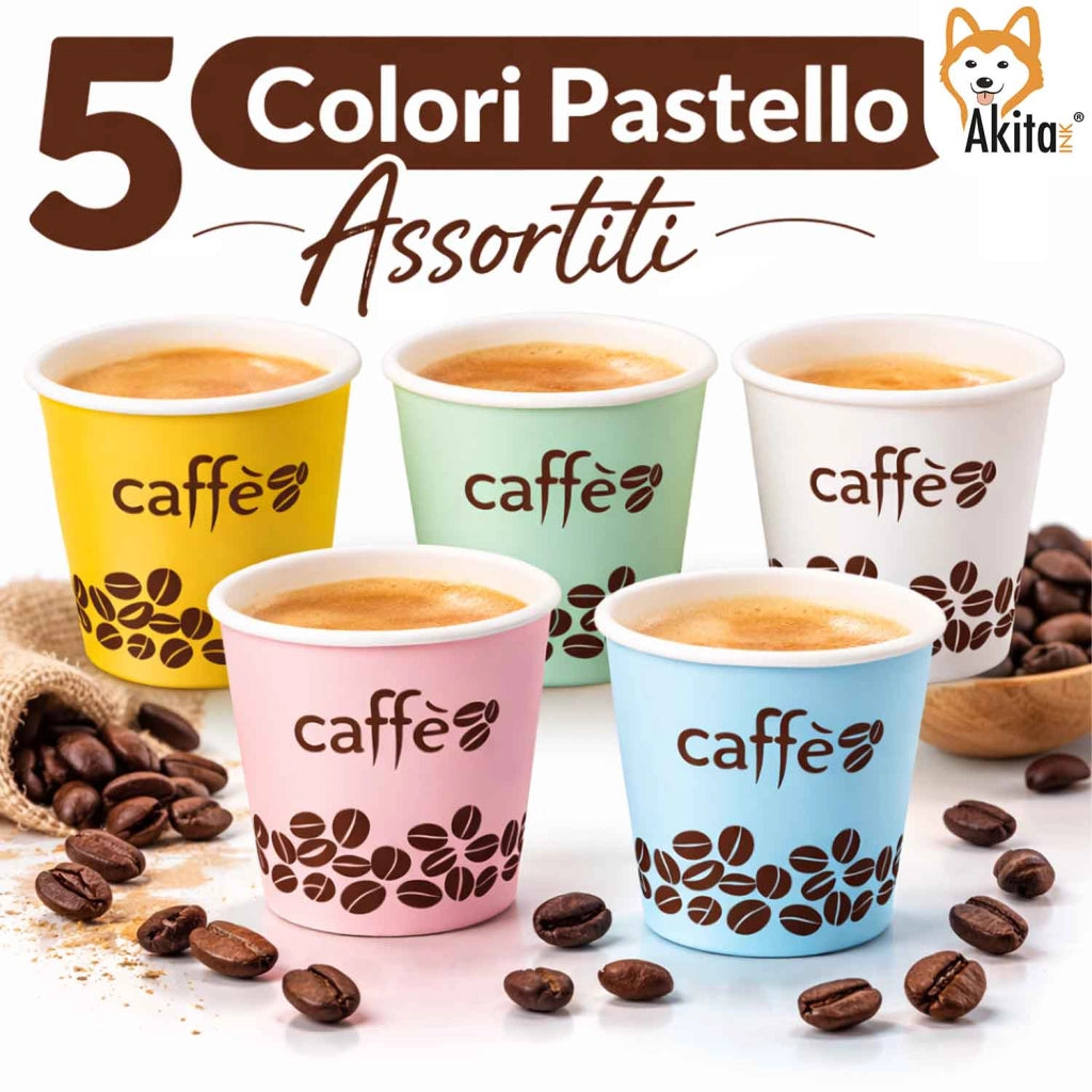 Akitaink 1000 Bicchieri Caffe Carta 75ml Colorati