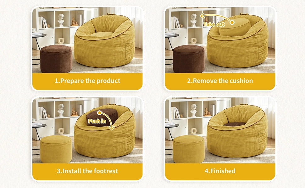 Poltrona pouf ergonomica curva con tasca laterale e poggiapiedi cilindrico coordinato