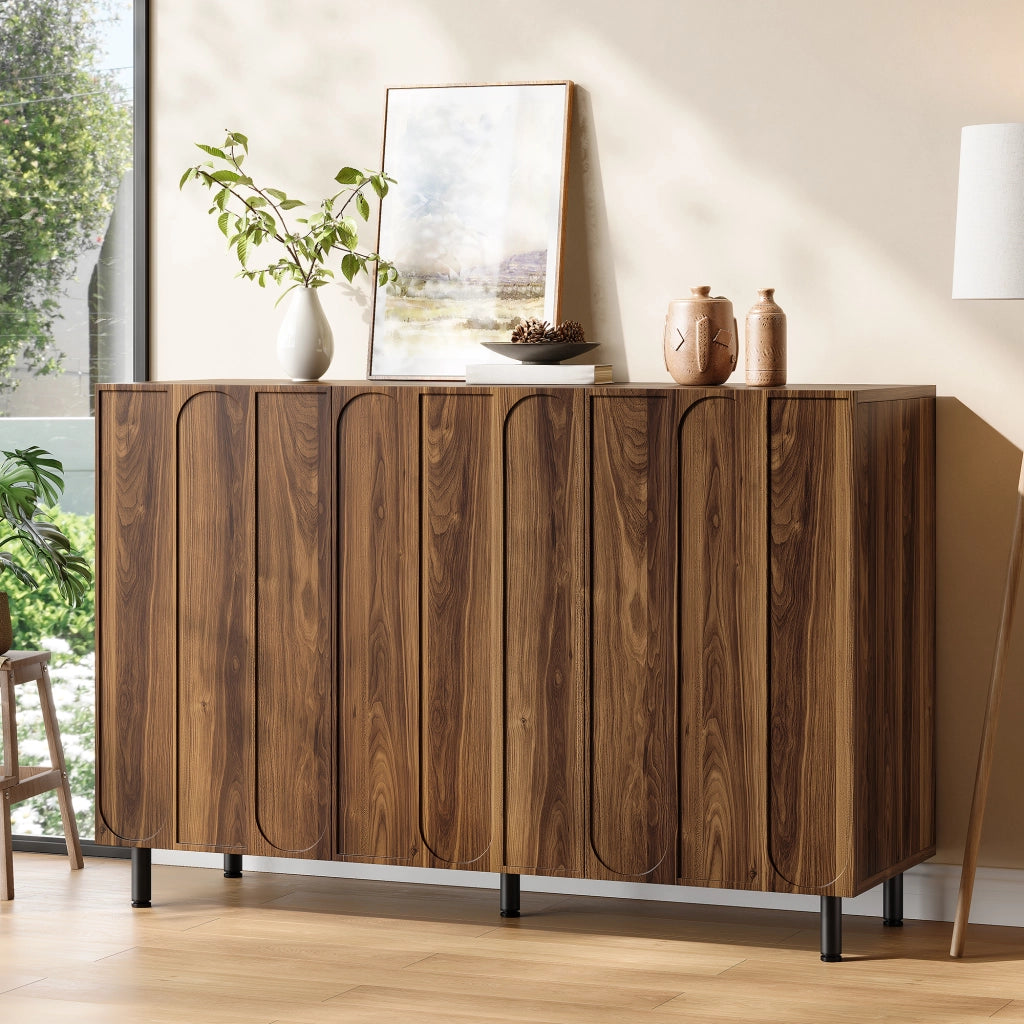 Mobile Scarpiera 2 in 1 Credenza Noce 120 cm con 3 Ante e Ripiani Regolabili