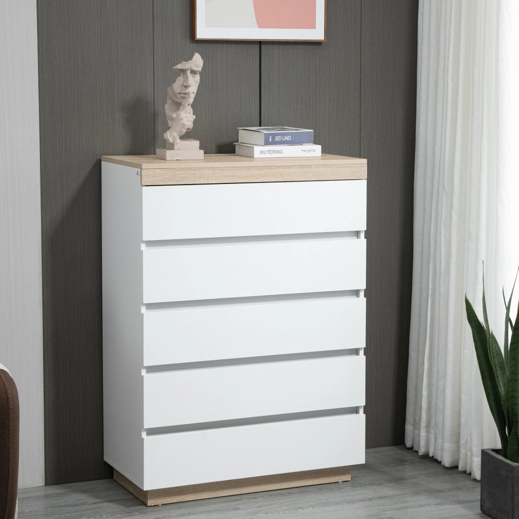 Cassettiera 5 Cassetti Legno Minimal ¨C zephmum ¨C Bianco Rovere 80x40x109