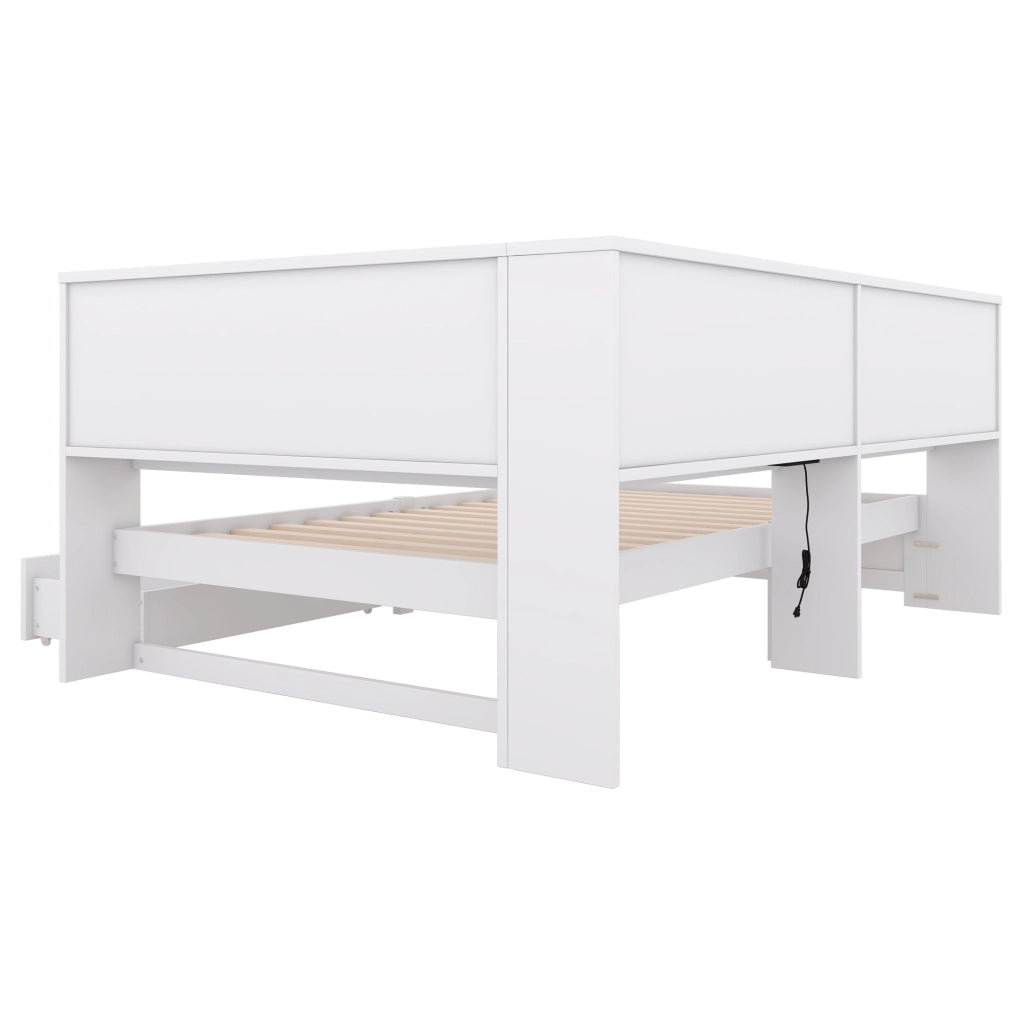 Divano letto 90 x 200 cm bianco con 2 cassetti, presa e 2 porte USB