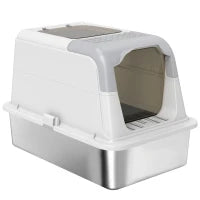 Lettiera per Gatti Chiusa a 2 Ingressi con Deodorante e Paletta, 60.4x40.4x41.8 cm, Bianco e Grigio