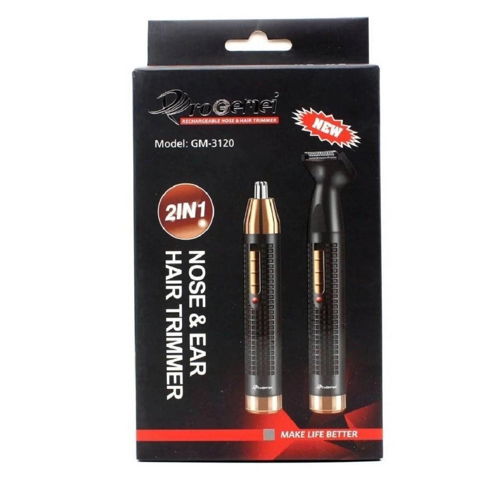 Trade Shop - Rifinitore Trimmer A Batteria 2 In 1 Regola Barba Naso Orecchie Capelli Gm-3120 -