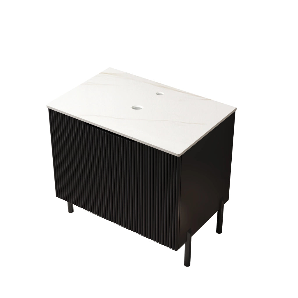 Mobile bagno con 2 ante e piano superiore; design moderno per bagno; in truciolare; MDF e compensato; nero