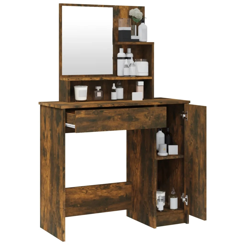 Toeletta con Specchio-Tavolo da Vanit¨¤ Rovere Fumo 86,5x35x136 cm