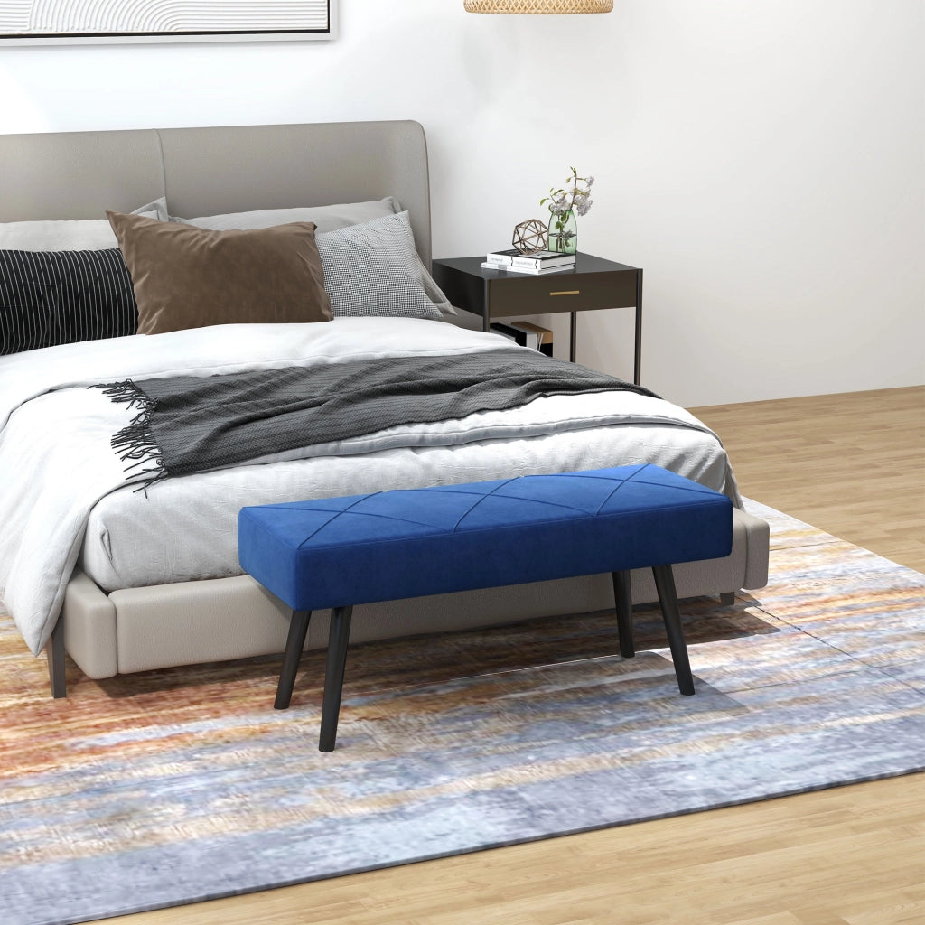 Pouf panca imbottito ¨C Xylo ¨C Blu scuro con struttura in acciaio 100x36x45 cm