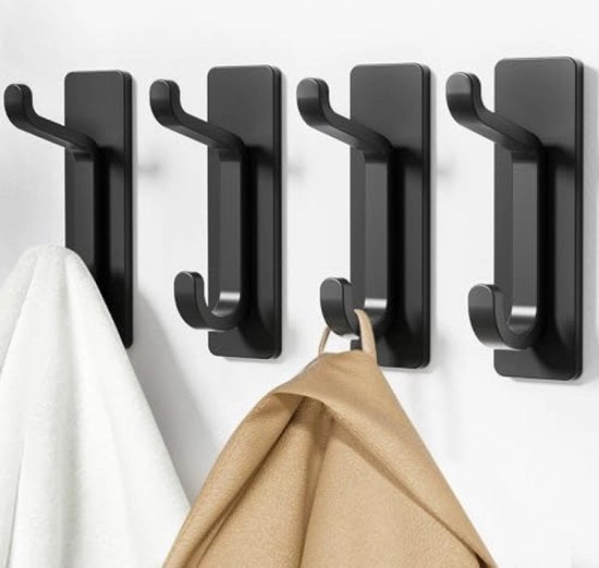 Wandhaken per foro per porta e parete - 4 pezzi di ganci neri con adesivo