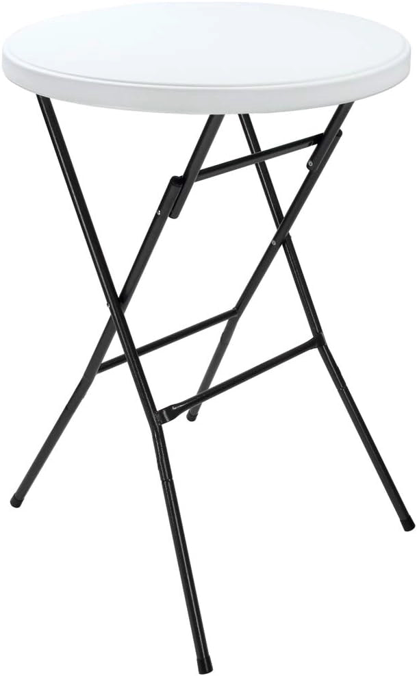 ® Tavolo da Bar Ø 72 cm Tavolino Rotondo Pieghevole da Giardino per Feste Altezza 110 cm in Metallo Bianco