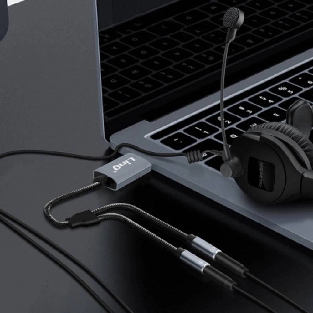 Trade Shop - Adattatore Audio Usb Maschio A 2 Jack Aux 3.5mm Femmina Microfono Cavo 30cm U3532 -