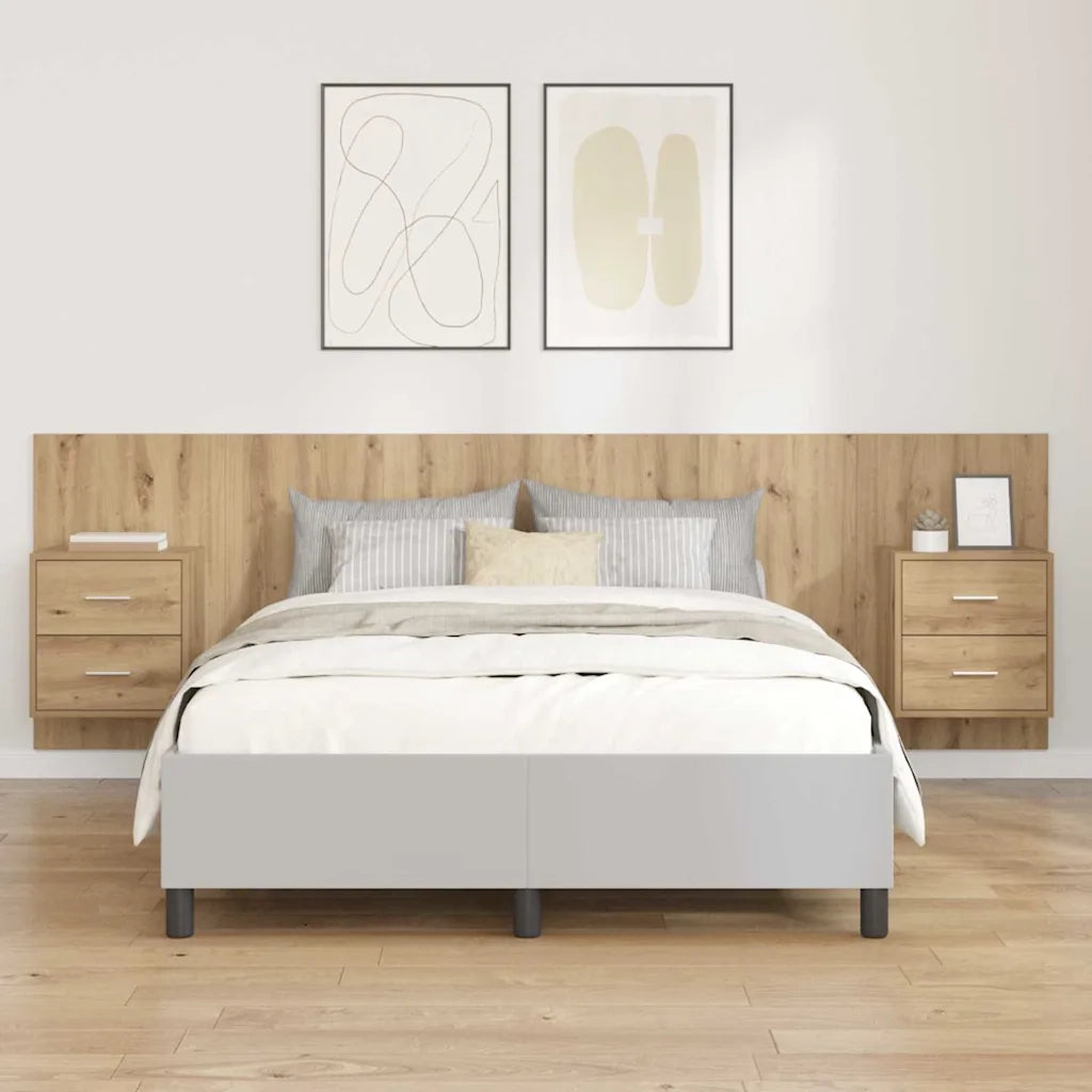 Testata con Comodino 3 pcs Rovere artigianale Legno multistrato