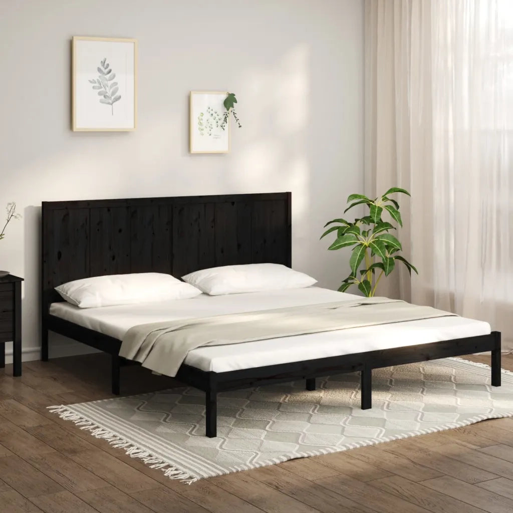 Letto matrimoniale | Letto per adulti | Giroletto Nero in Legno Massello di Pino 200x200 cm