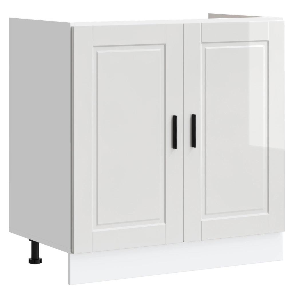 Mobile sottolavello  "Porto" con Lavabo Alta Lucentezza Bianco 80x46x84,5 cm Legno ingegnerizzato