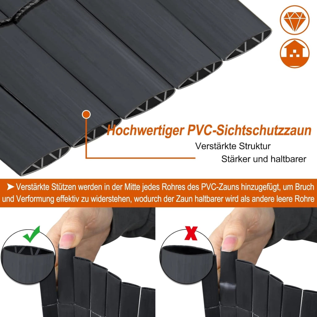 Recinzione frangivista in PVC per la privacy del balcone, con fascette, protegge da sguardi indiscreti e dal vento, impermeabile, senza fori, per giardino e terrazza, 200 x 400 cm, antracite
