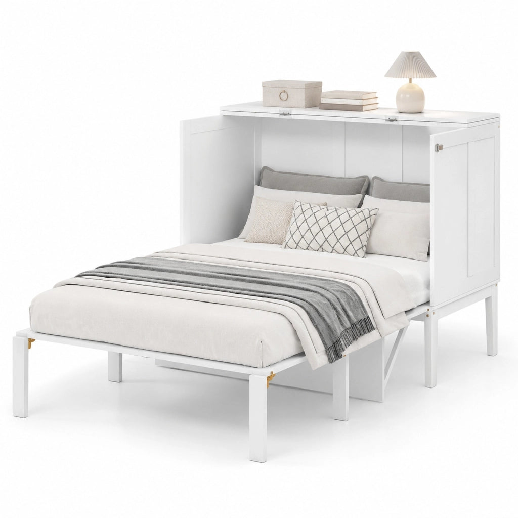 Letto a scomparsa verticale 90x200 cm bianco; design salvaspazio in legno