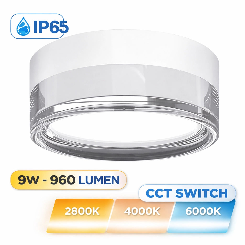 Plafoniera LED da Esterno IP65 9W 960LM Tonda Bianca CCT Switch 2800K 4000K 6000K Lampada Soffitto o Parete per Balcone Terrazzo Bagno Ingresso