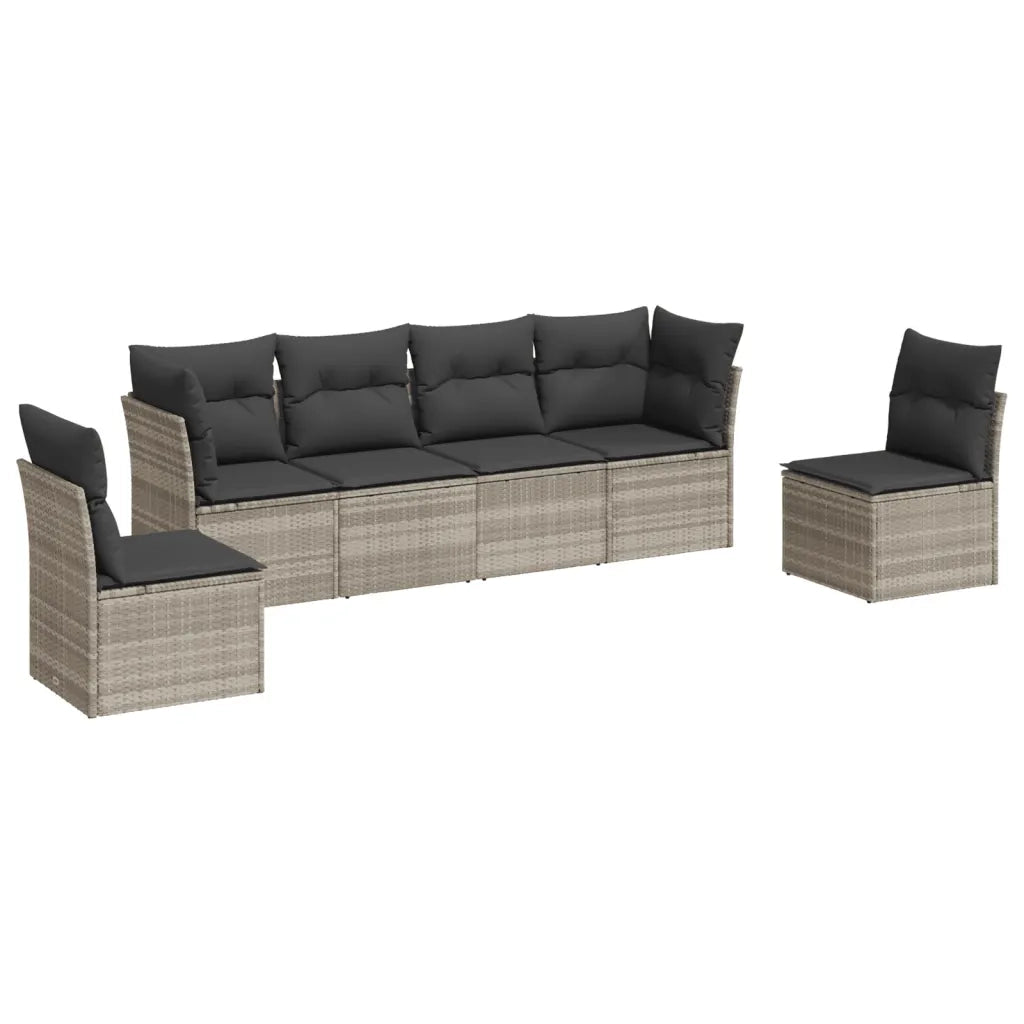 Set Divano da Giardino 6pz con Cuscini Grigio Chiaro Polyrattan