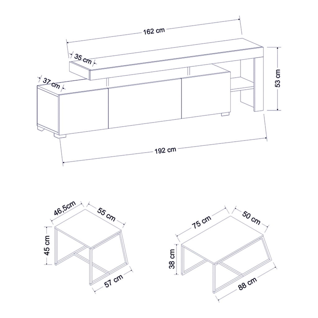Gizzeria, set Mobili da Soggiorno Modulabile, Bianco