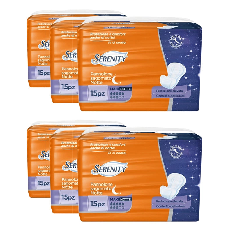 SET 6 SERENITY PANNOLONI SAGOMATI MAXI NOTTE 15 PEZZI
