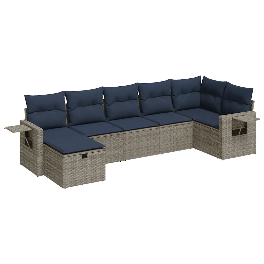 Set Divani da Giardino 7 pz con Cuscini Grigio in Polyrattan 3325507