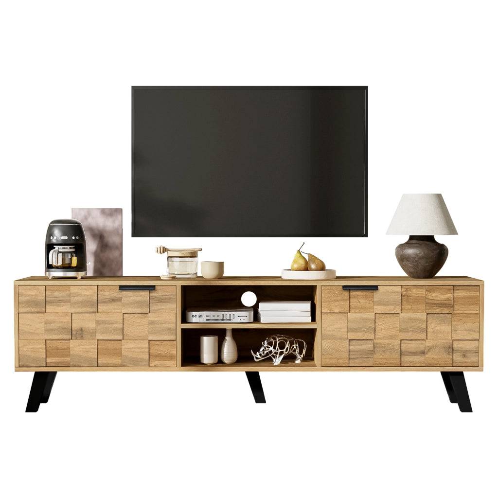 OKWISH Mobile TV con 2 Ante e 2 Vani Aperti, Cerniere Ammortizzate, Stile Moderno, per Soggiorno, 160,5 x 35,5 x 45 cm