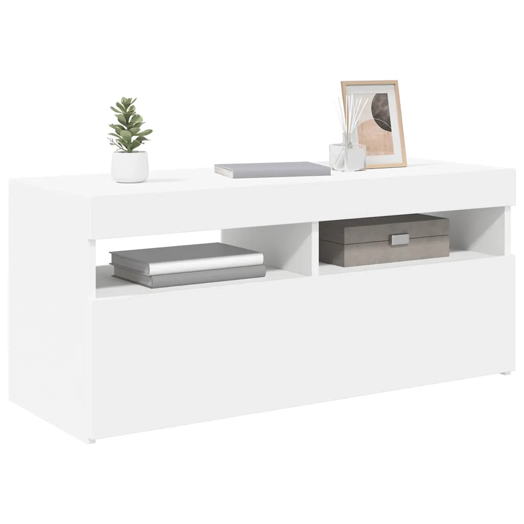 Mobile Porta TV con Luci LED-Credenza TV Bianco 90x35x40 cm 136256