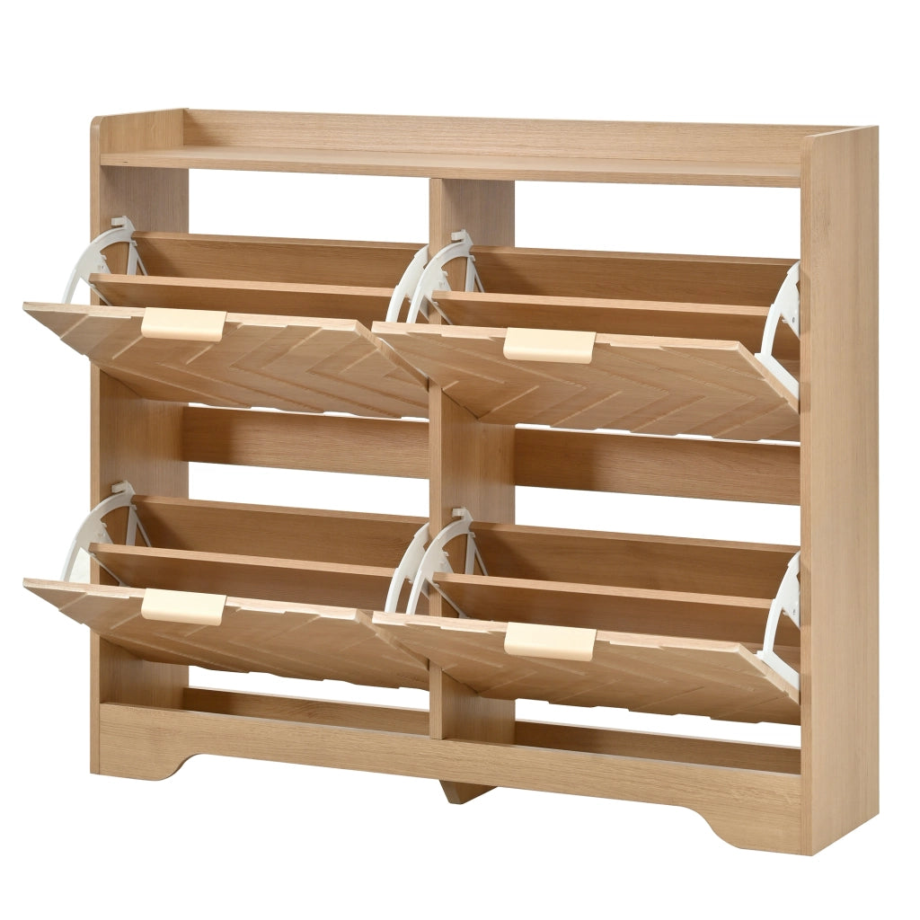 Scarpiera Moderna 105×24×90 cm con 4 Ante a Ribalta; Frontale 3D; Ripiano Superiore e Design Salvaspazio