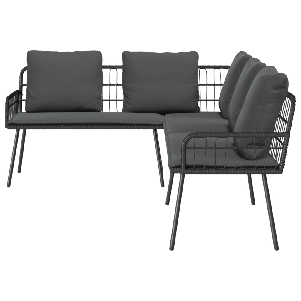 Set Divano da Giardino 2 Pezzi con Cuscini Nero Polyrattan
