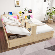 Letto multifunzionale 90/180x200 cm con LED, prese integrate e contenitore