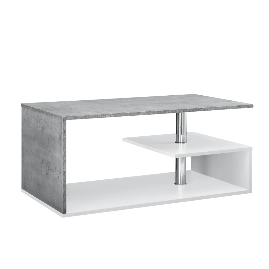 Tavolino da salotto con ripiano portaoggetti in MDF 90 cm finitura bianco e cemento 03_0004156