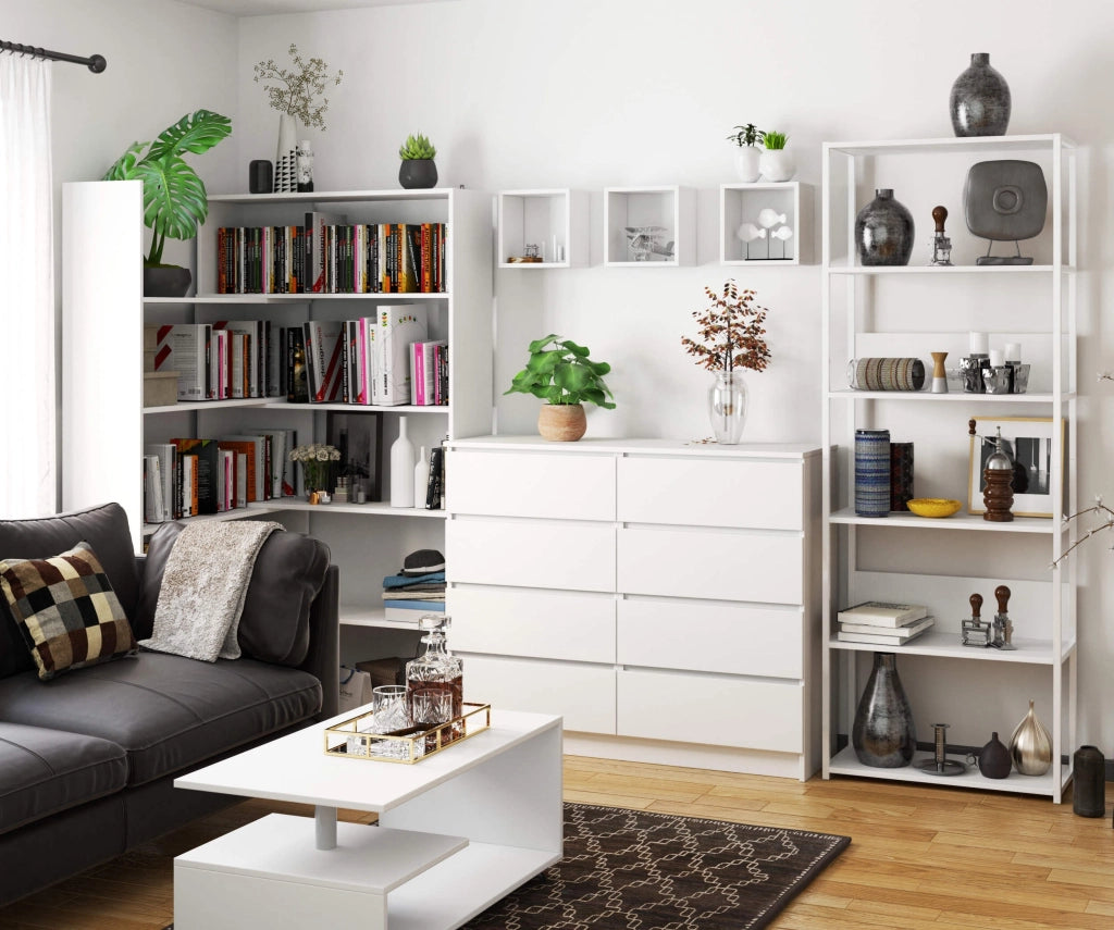Scaffale stilo loft con ripiani in legno 70 cm Bianca 70 cm 70x32x192 cm