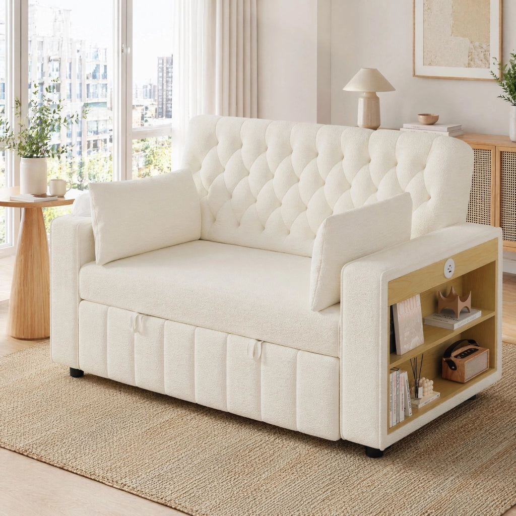 DIVANO LETTO 140x137x84 cm in Chenille Beige, 2 posti, 2 cuscini