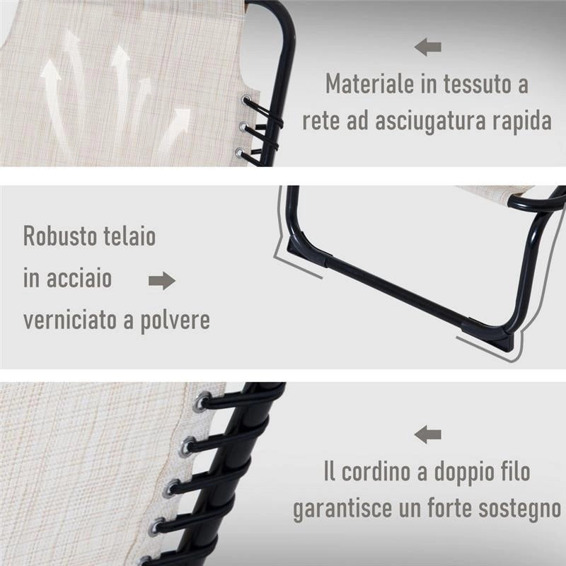 LETTINO PRENDISOLE IN ACCIAIO E TESSUTO TRASPIRANTE CON SCHIENALE RECLINABILE, 197X58X26 CM
