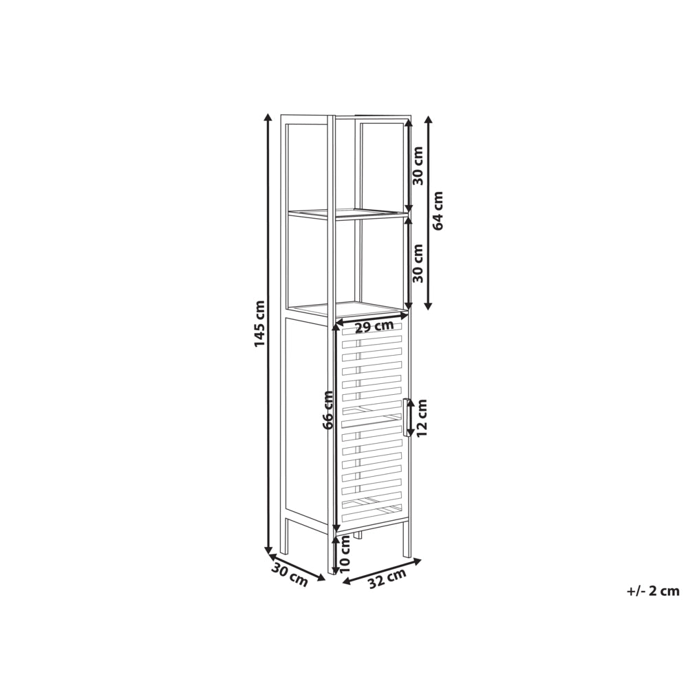 Scaffale da bagno in marrone chiaro di bambù con ripiani e porta Minimalista