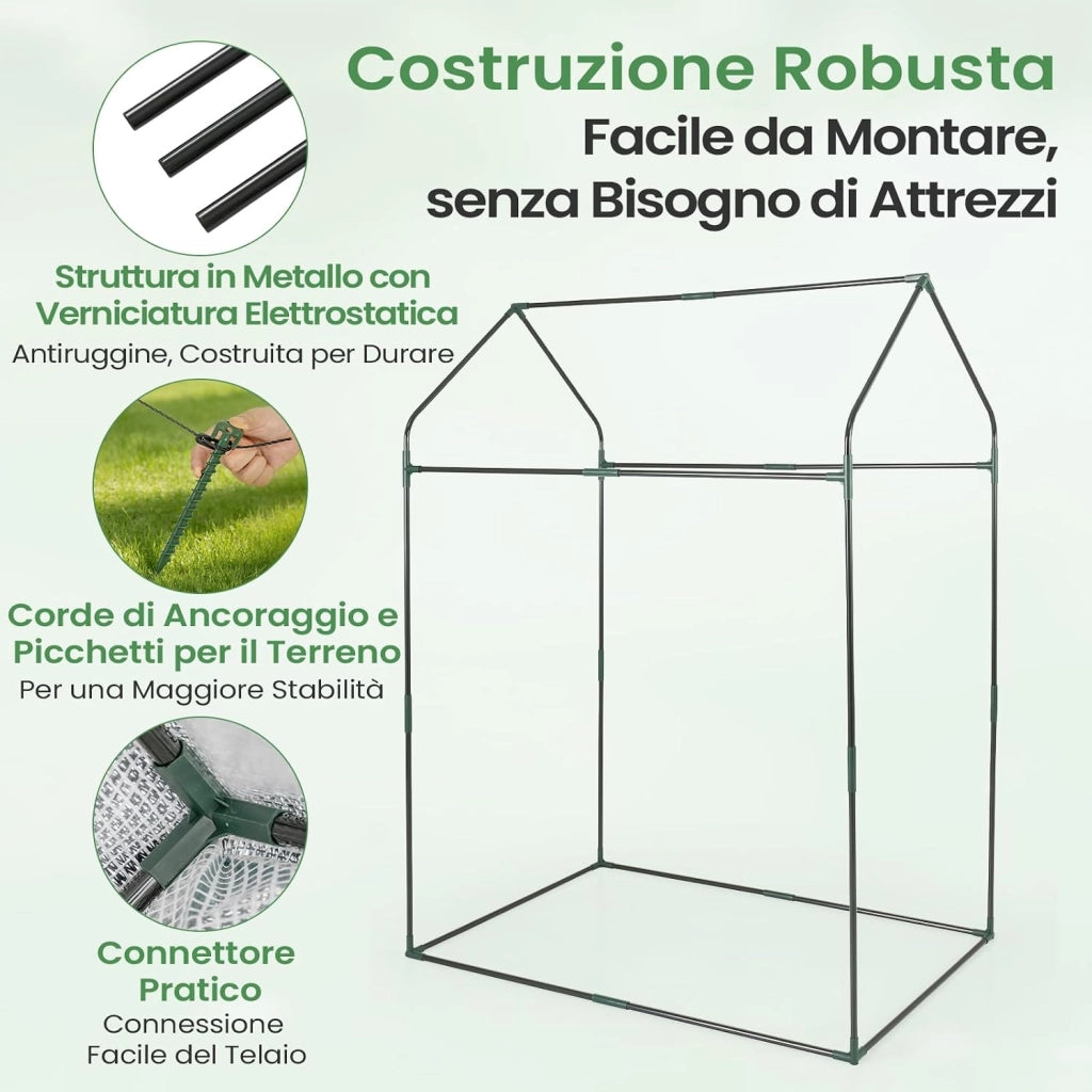 Mini Serra da Esterno ed Interno 129 x 80 x 173 cm, Serra per Pomodori con Copertura Trasparente in PVC, Rete per Ombreggiatura, Porta e Finestre, Ideale per Giardino, Cortile e Terrazzo