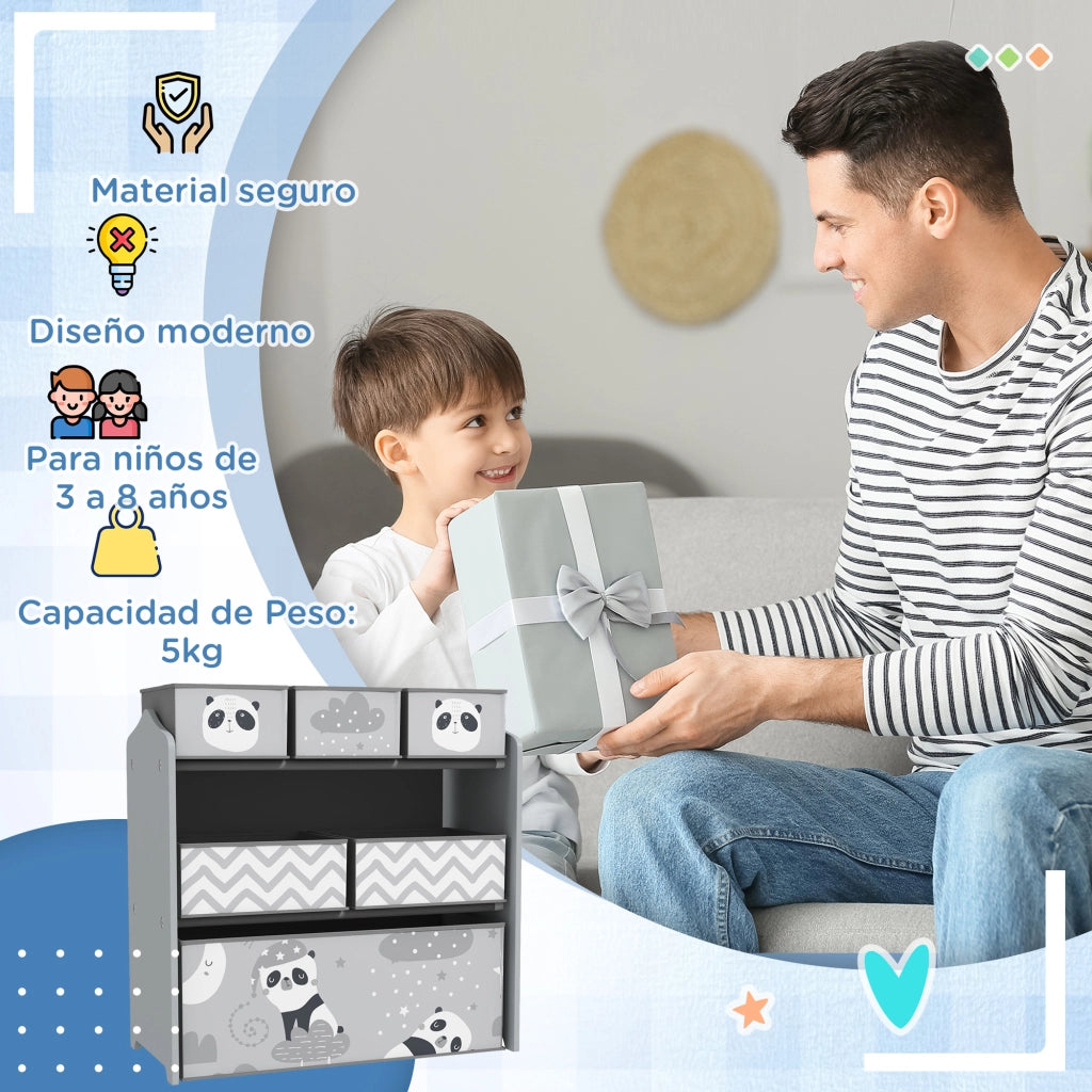 Scaffale portagiochi per bambini ¨C Xylo ¨C 6 cassetti in tessuto grigio 63x30x66 cm