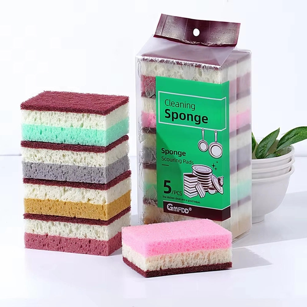 Trade Shop - Set 5pz Spugna Double Face Abrasiva Magica Per Lavare Piatti Padelle Pulizia Cucina Bagno -