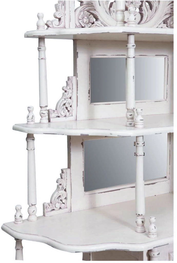 Biscottini Etagere in legno massello di mogano finitura bianca anticata 100x39x190 cm
