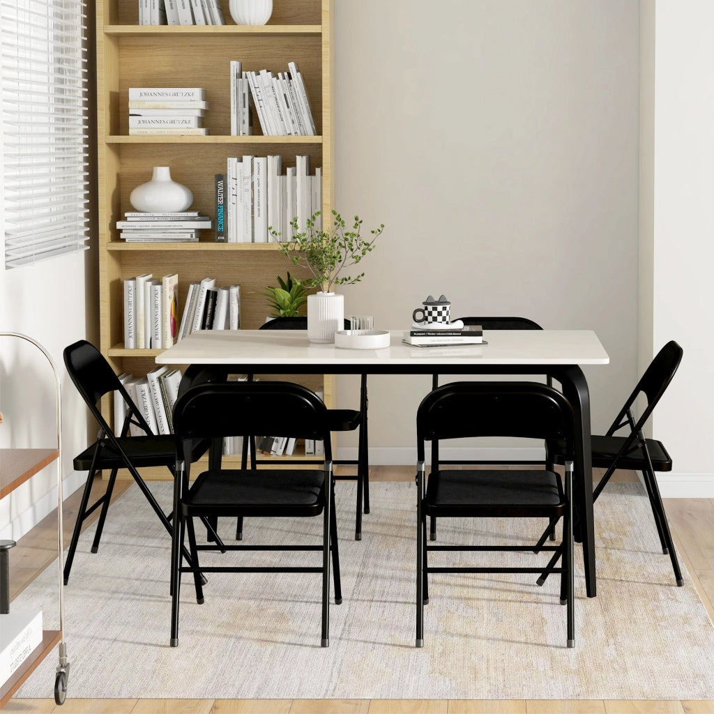 Set 6 Sedie Pieghevoli con Seduta Imbottita e Struttura in Acciaio Nero