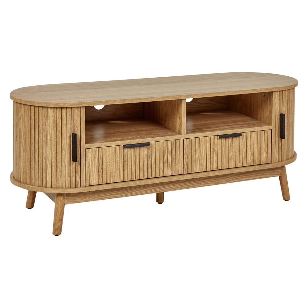 Porta TV Legno chiaro Gambe in legno massiccio MDF 2 ante scorrevoli 2 cassetti 2 ripiani Mobile Soggiorno