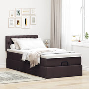 Pouf Letto con Materasso Marrone Scuro 90x200 cm in Tessuto 3311514