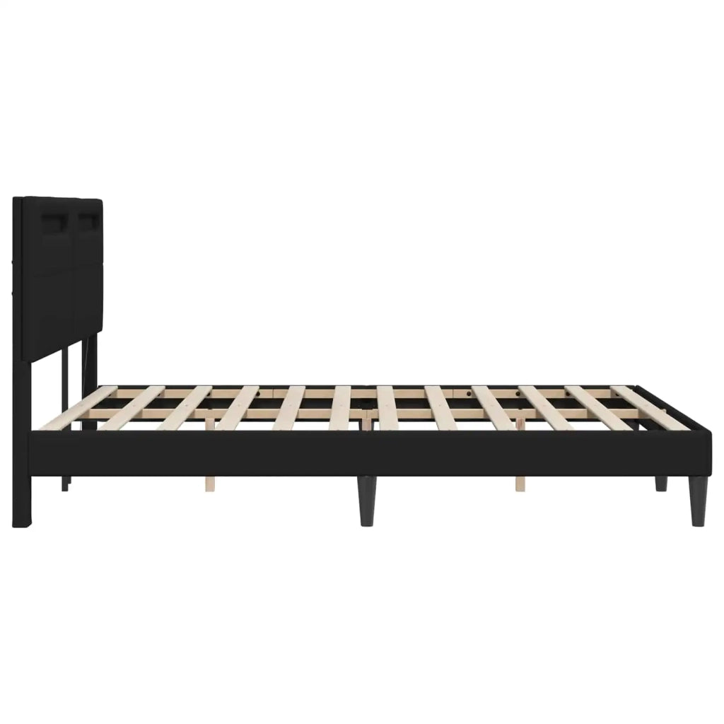 Struttura del letto con testiera-Giroletto Nero 160 x 200 cm Similpelle 575417