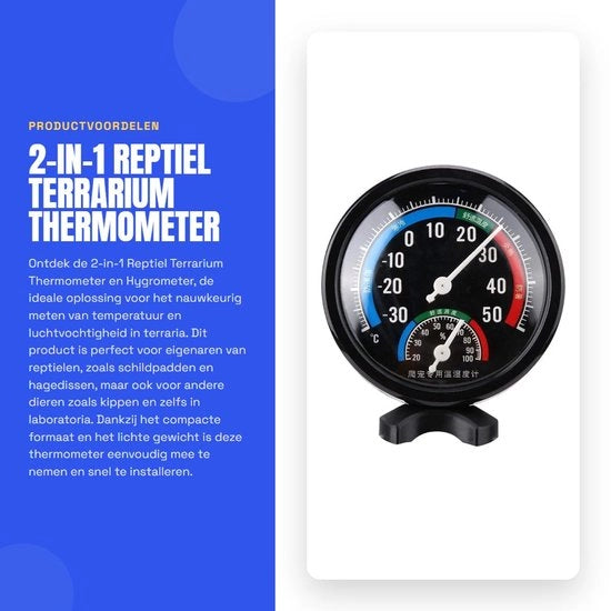 Termometro e Idrometro per Terrario - 2-in-1 - Piccolo Formato - Leggero - Misurazioni Precise - Senza Batterie - Termometro per Rettili